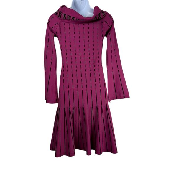 Prabal Gurung Dress Womens 0 Magenta Off the Shoulder Dotted Fit and Flare Knit - Picture 9 of 13